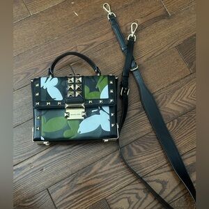 Michael Kors Black and Green Floral Studded Crossbody Bag